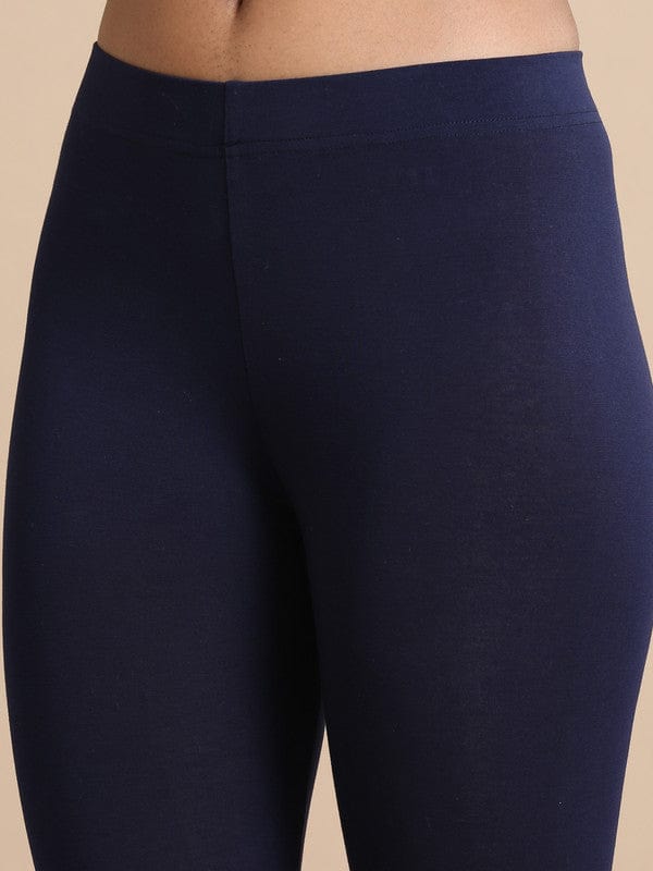 Light Navy Solid Single-Jersey Slim-Fit Ankle-Length Leggings – Soft Stretch Everyday Bottomwear