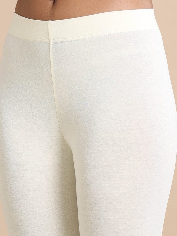 White Solid Single-Jersey Slim-Fit Ankle-Length Leggings – Soft Stretch Everyday Bottomwear