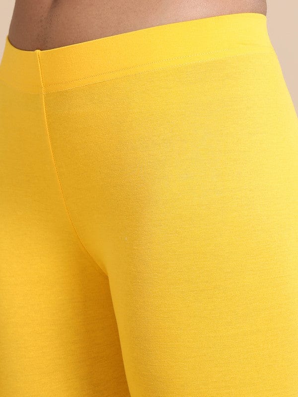 Yellow Solid Single Jersey Slim-Fit Ankle-Length Leggings – Soft Stretch Everyday Bottomwear