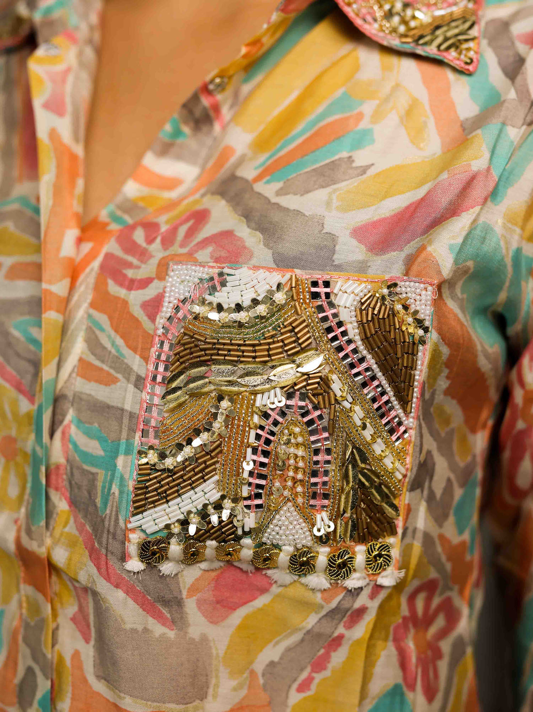 Multicolour 3/4th Sleeve Co-Ord Set with Contemporary Prints – Stylish Everyday Indo-Fusion Wear for Women