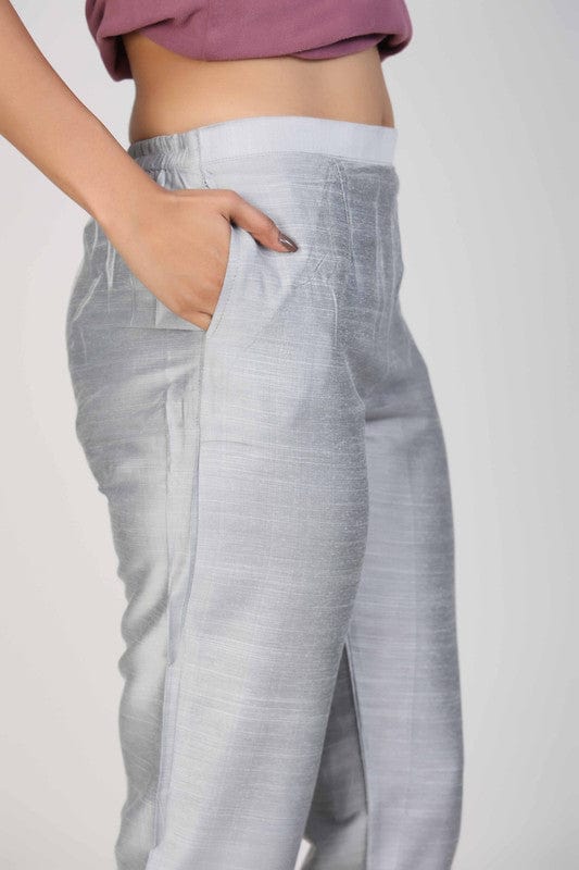 Silver Grey Cotton Solid Ankle-Length Pants – Comfortable Regular-Fit Everyday Bottomwear