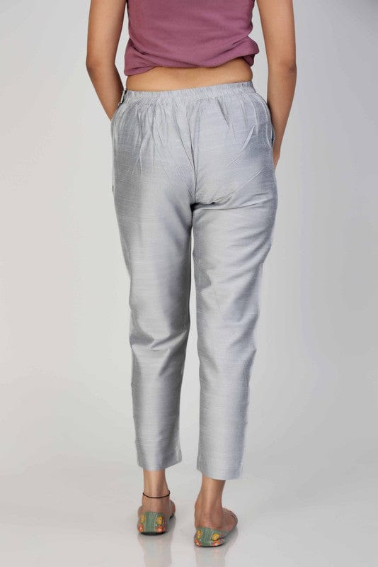 Silver Grey Cotton Solid Ankle-Length Pants – Comfortable Regular-Fit Everyday Bottomwear