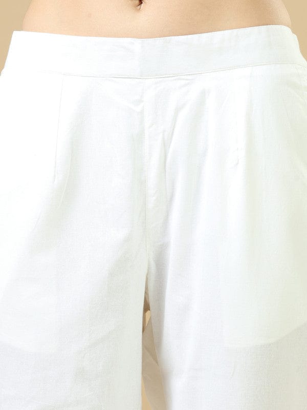 White Solid Cotton Ankle-Length Pants – Regular-Fit Everyday Essential Bottomwear