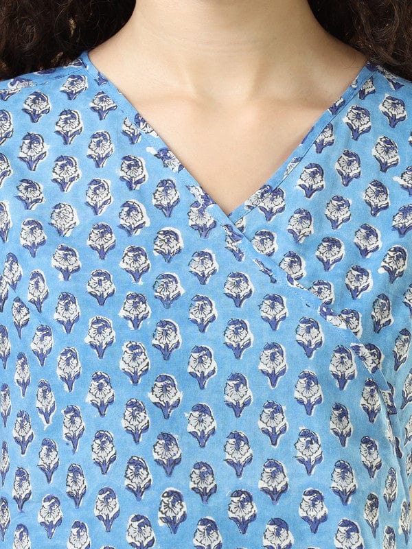 Blue Cotton Block-Printed Hip-Length Co-Ord Set with Sleeveless Regular-Fit Top – Chic Everyday Indo-Fusion Wear
