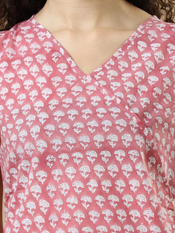 Dark Peach Cotton Block-Printed Hip-Length Co-Ord Set with Sleeveless Regular-Fit Top – Stylish Everyday Fusion Wear