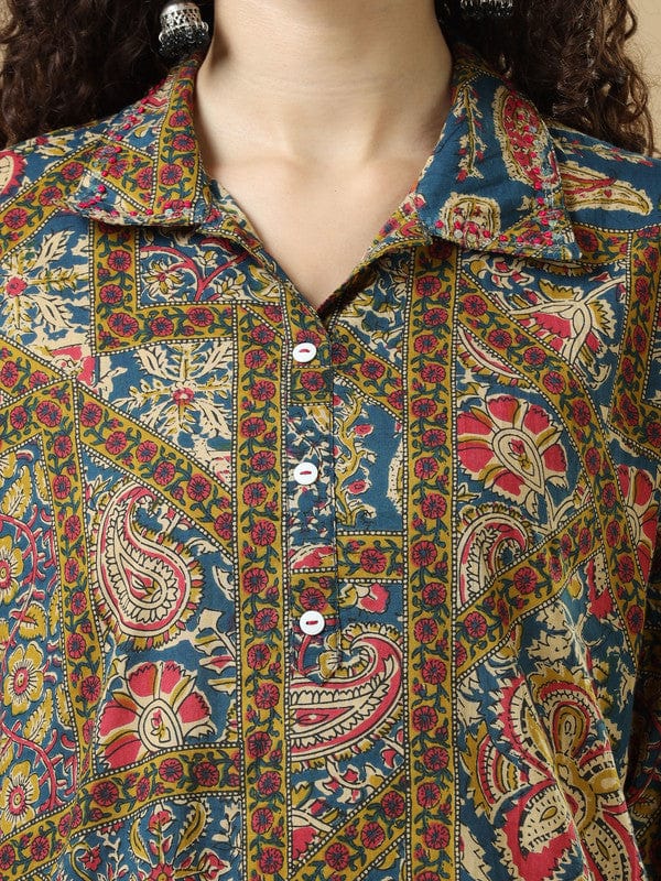 Multicolour Modal Silk Calf-Length Co-Ord Set with Mixed Prints & 3/4th Sleeves – Loose-Fit Contemporary Fusion Wear