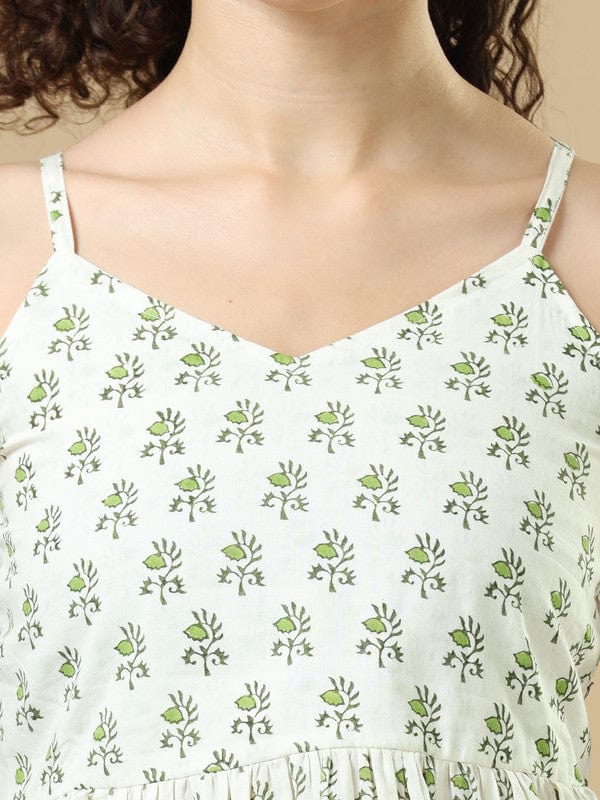 White Cotton Hip-Length Block-Printed Top with Sleeveless Design – Regular-Fit Everyday Indo-Fusion Wear