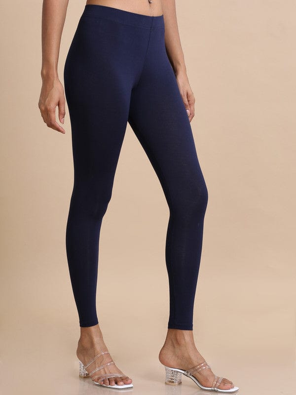 Light Navy Solid Single-Jersey Slim-Fit Ankle-Length Leggings – Soft Stretch Everyday Bottomwear
