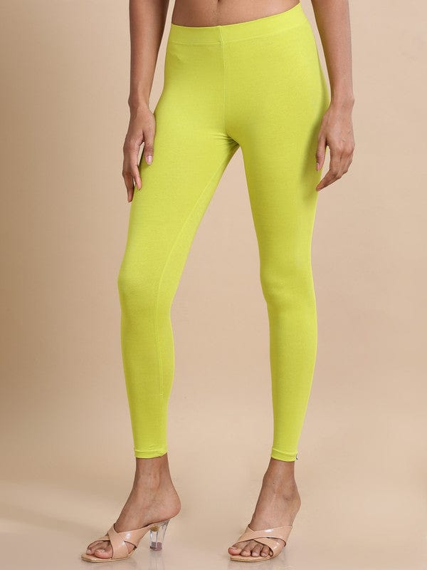 Mehndi Green Solid Single-Jersey Slim-Fit Ankle-Length Leggings – Soft Stretch Everyday Bottomwear
