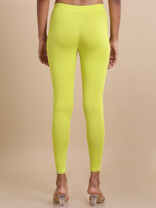 Mehndi Green Solid Single-Jersey Slim-Fit Ankle-Length Leggings – Soft Stretch Everyday Bottomwear