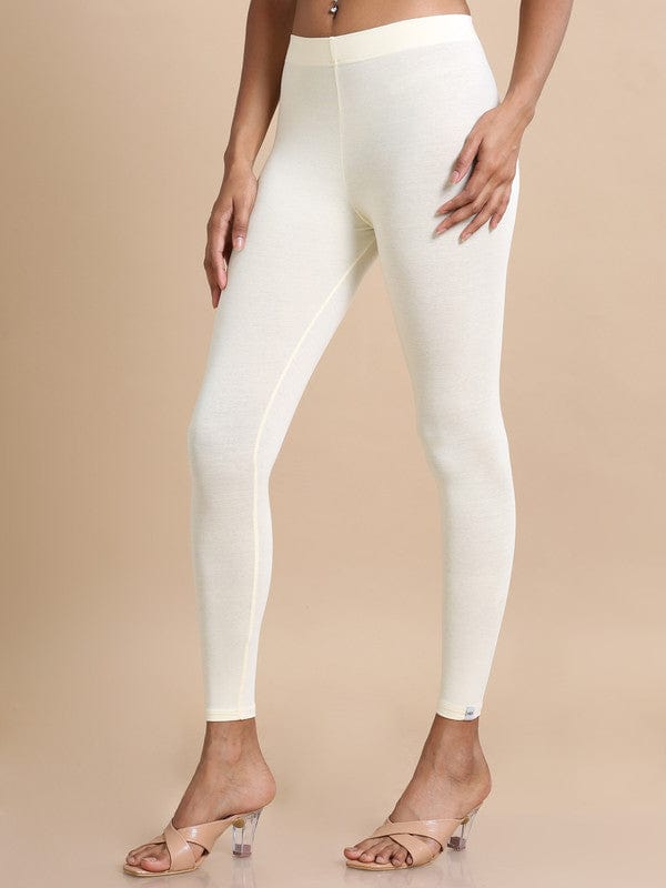 White Solid Single-Jersey Slim-Fit Ankle-Length Leggings – Soft Stretch Everyday Bottomwear