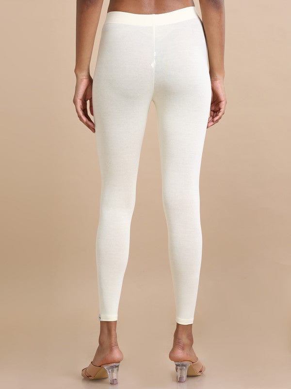 White Solid Single-Jersey Slim-Fit Ankle-Length Leggings – Soft Stretch Everyday Bottomwear