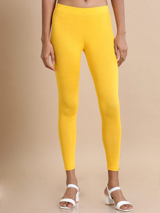 Yellow Solid Single Jersey Slim-Fit Ankle-Length Leggings – Soft Stretch Everyday Bottomwear