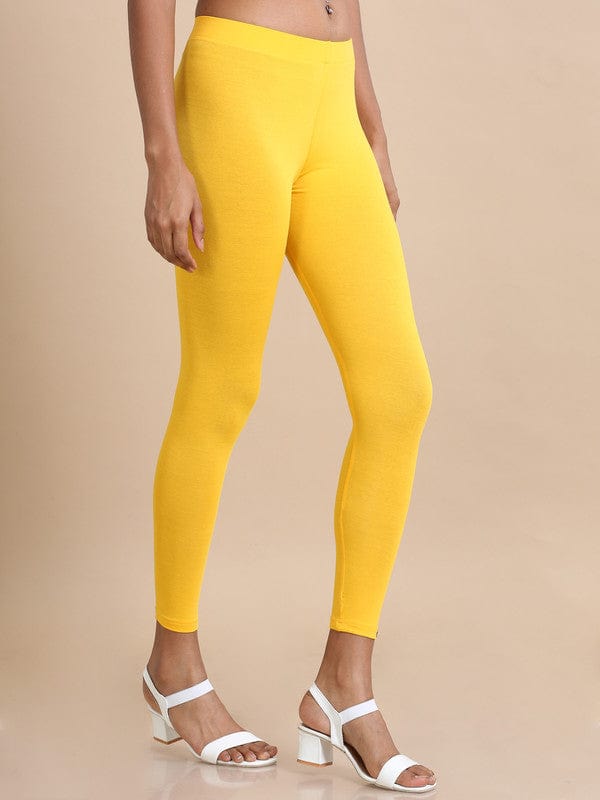 Yellow Solid Single Jersey Slim-Fit Ankle-Length Leggings – Soft Stretch Everyday Bottomwear