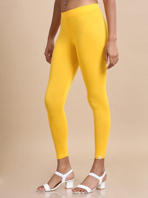 Yellow Solid Single Jersey Slim-Fit Ankle-Length Leggings – Soft Stretch Everyday Bottomwear