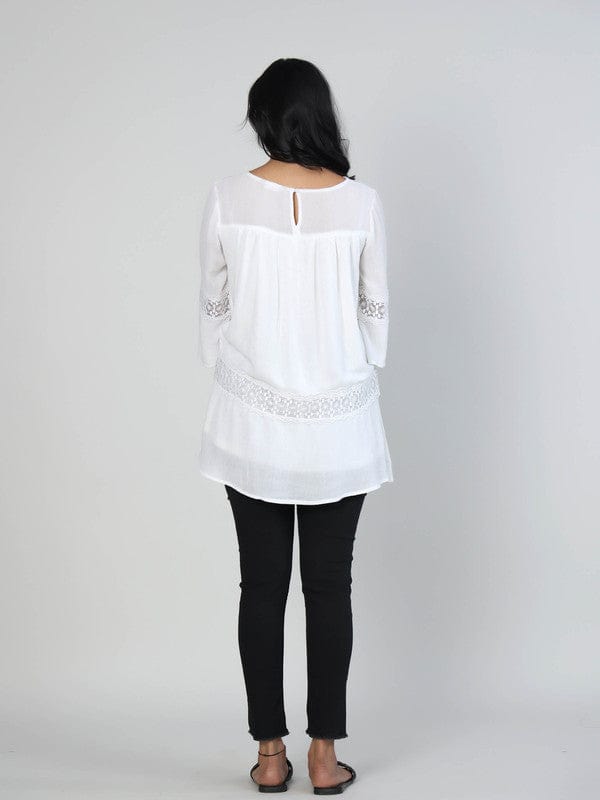Off-White Chiffon Hip-Length Top with 3/4th Sleeves – Elegant Minimal Solid Everyday Wear