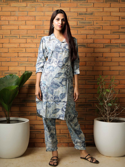 Grey 3/4th Sleeve Co-Ord Set with Minimal Contemporary Design – Elegant Everyday Fusion Wear for Women