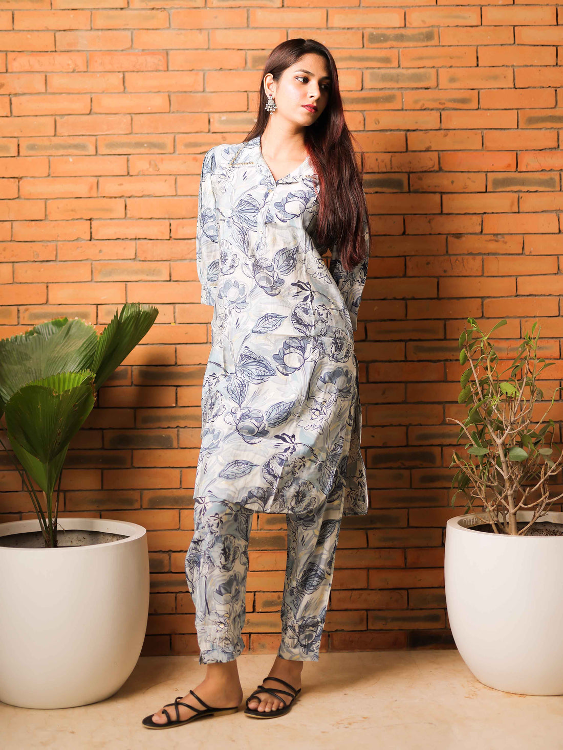 Grey 3/4th Sleeve Co-Ord Set with Minimal Contemporary Design – Elegant Everyday Fusion Wear for Women