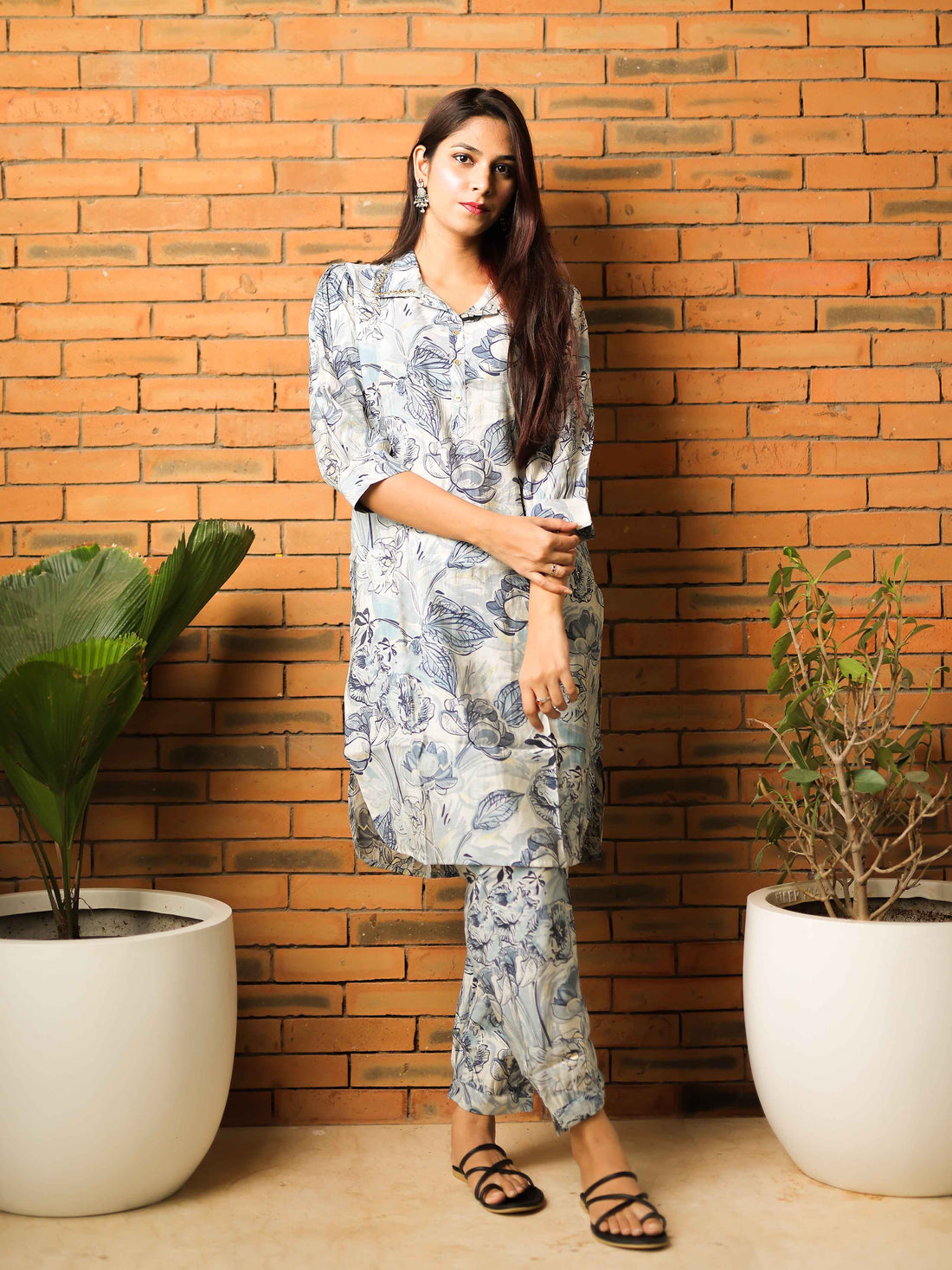 Grey 3/4th Sleeve Co-Ord Set with Minimal Contemporary Design – Elegant Everyday Fusion Wear for Women