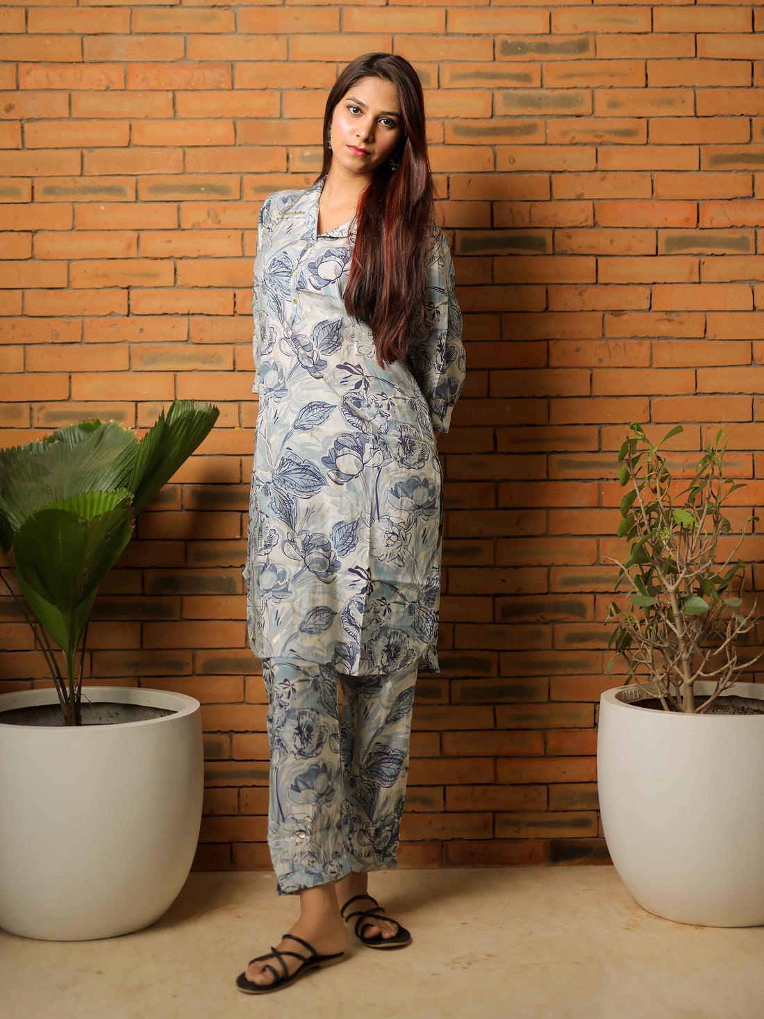 Grey 3/4th Sleeve Co-Ord Set with Minimal Contemporary Design – Elegant Everyday Fusion Wear for Women