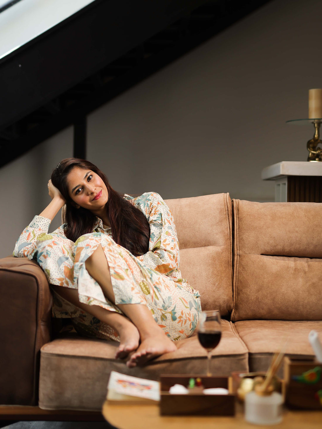 Cream 3/4th Sleeve Co-Ord Set with Minimal Chic Design – Elegant Everyday Fusion Wear for Women