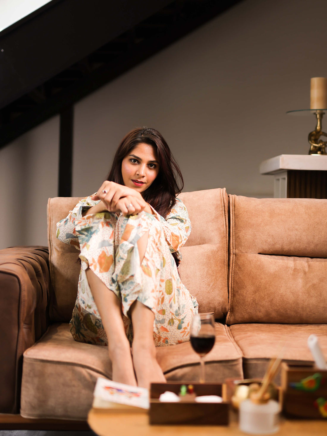 Cream 3/4th Sleeve Co-Ord Set with Minimal Chic Design – Elegant Everyday Fusion Wear for Women