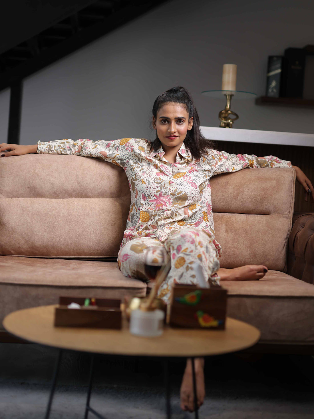 Cream 3/4th Sleeve Co-Ord Set with Minimal Contemporary Design – Elegant Everyday Indo-Fusion Wear for Women