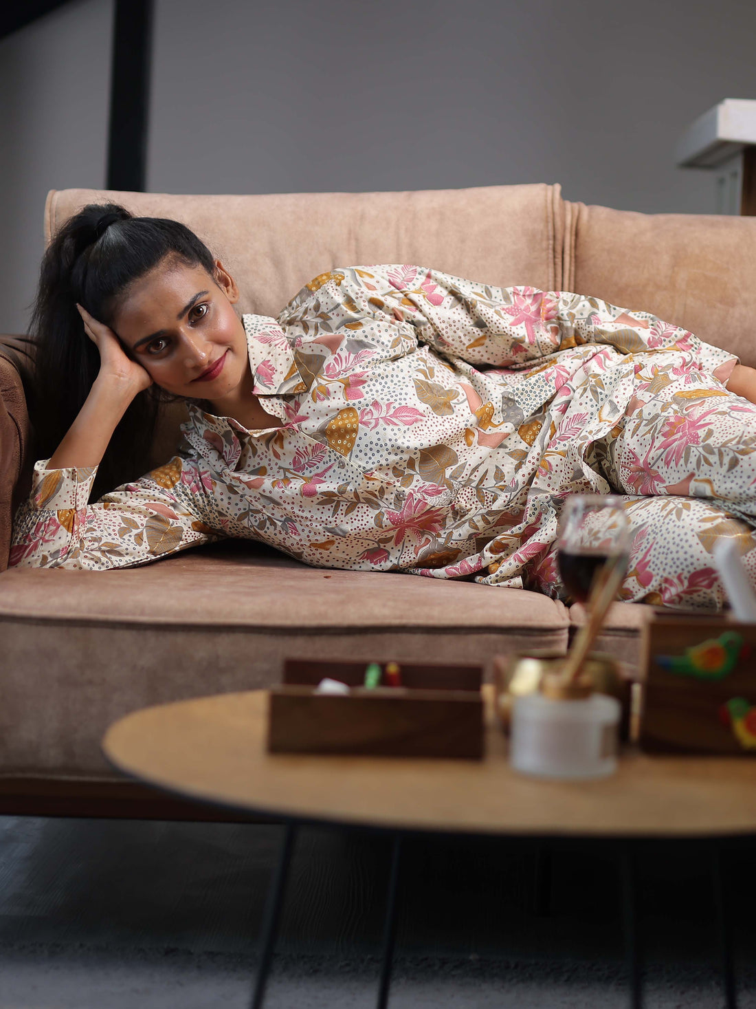 Cream 3/4th Sleeve Co-Ord Set with Minimal Contemporary Design – Elegant Everyday Indo-Fusion Wear for Women