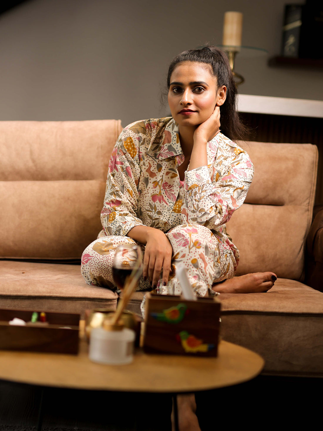 Cream 3/4th Sleeve Co-Ord Set with Minimal Contemporary Design – Elegant Everyday Indo-Fusion Wear for Women