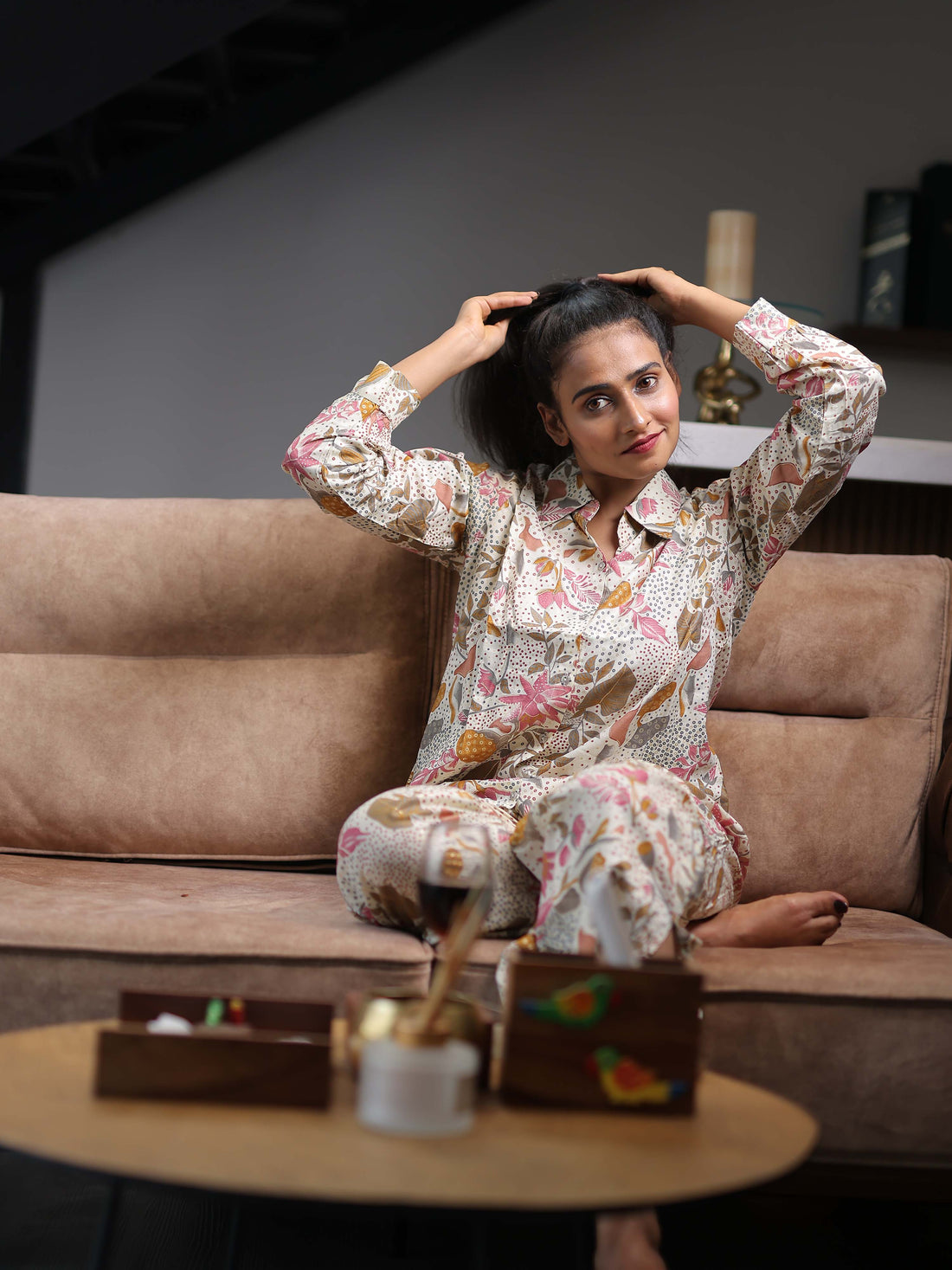 Cream 3/4th Sleeve Co-Ord Set with Minimal Contemporary Design – Elegant Everyday Indo-Fusion Wear for Women