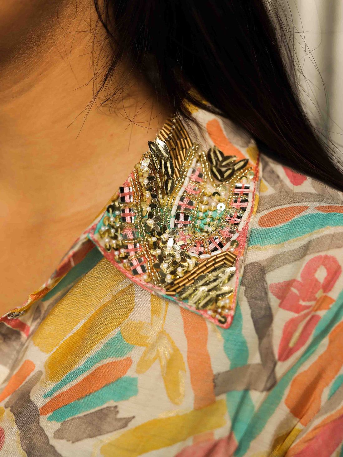 Multicolour 3/4th Sleeve Co-Ord Set with Contemporary Prints – Stylish Everyday Indo-Fusion Wear for Women